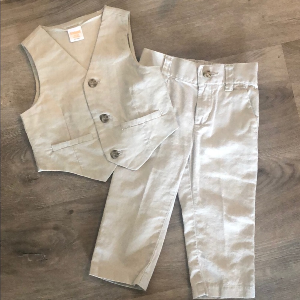 Gymboree tan linen Vest & Pant Set - 12-18mo